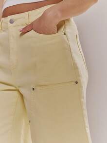 MUSERA Mid Rise Wide Leg Pastel Denim Jorts Spring Summer Cute Girly Holiday Vacation Beach Everyday Casual Sorbet - Pale Yellow - View 6