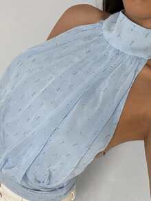SHEIN Glamour 女士蓝色系带优雅约会/毕业雪纺纹理衬衫，春夏蓝色上衣，适合女性工作、度假、海滩度假等场合，优雅女士衬衫，派对上衣，休闲衬衫，亮片上衣，夏季套装，蓝色夏季上衣，浅蓝色上衣，浅蓝色衬衫，夏季休闲上衣，贝壳上衣，海滨套装，蓝色海滩套装，沙滩风上衣，派对上衣，波点上衣，适合女性工作、夏季上衣等场合。 - 藍色 - 查看 8