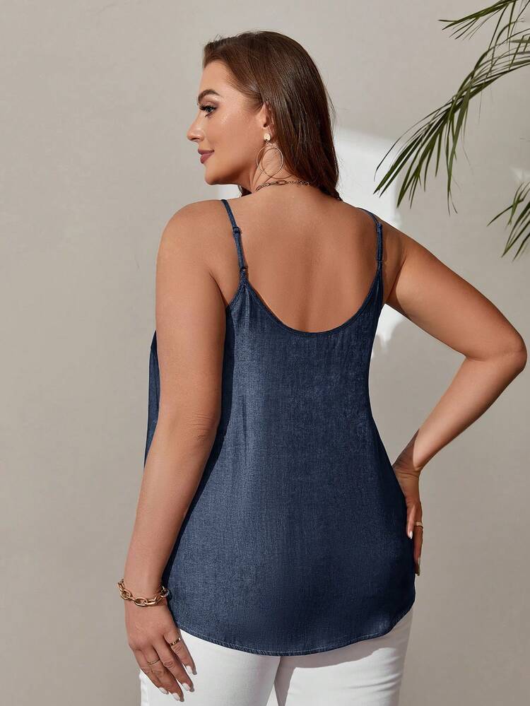 Plus Size Women'S Paperments Blue Faux Button Decoration Cami Tank Top