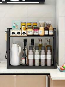 1PC Multi Function Iron And Wood Kitchen Storage Rack Space Saving Countertop Organizer Holder For Utensils Spices Plates Cups Pots Pans Lids Cutting Boards Drying Rack Drainer Shelf For Cabinet Pantry Home Organization Kitchen Accessories - 2-layer Storage Rack - View 4