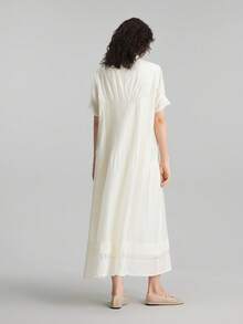 Ontre 2026 SS 新款女款素色短袖百褶單排扣休閒洋裝，優雅海灘度假鄉村音樂節教師畢業季度假派對情人節婚禮賓客時尚百搭優雅正式洋裝 - 白色 - 查看 2