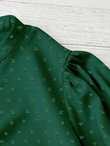 Linhara Blus Kasual Wanita Ukuran Besar Motif Bunga Leher V Berlekuk Lengan Mengembang, Valentine Musim Gugur - Hijau - View 5