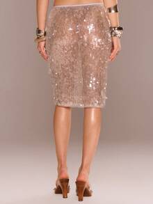 MUSERA Chân váy midi cạp thấp đính sequin, thích hợp cho kỳ nghỉ hè, du lịch biển Ibiza, lễ hội, thanh lịch, phong cách trăng anh đào. - Màu Xám nhạt - Xem 4