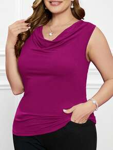 EMERY ROSE Camiseta sin mangas con cuello drapeado para mujer de talla grande para el Día de San Valentín - Rojo violeta - Ver 1
