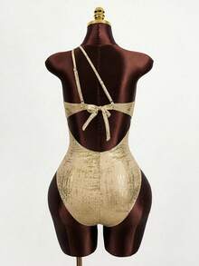 Zestiva Women's Metal Texture One-Piece Swimsuit, Suitable For Beach Vacation, Pool Party, Beach Party Woman Body Suit Bodysuits For Ladies - Gold - View 3