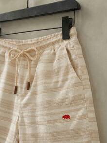 Manfinity BRENVOR Men's Drawstring Waist Cotton Blend Woven Striped Shorts - Khaki - View 3