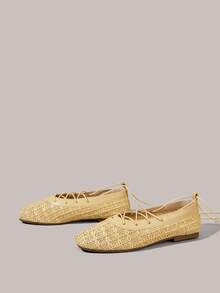 Styleloop Women Shoes Holiday Style Woven Shoes Noodle Belt Women's Flat Single Shoes Holiday Style Wear BOHO Wear American Retro Style Bohemian Style Western Style Music Festival Wear Party Wear Flat Women's Shoes - Maroon - View 2