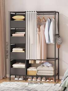 Multi-Layer Portable Wardrobe Storage Rack With Metal Frame And Plastic Shelves. A Simple Bedroom Wardrobe, Movable, Easy To Assemble And Disassemble, Suitable For Living Room, Bedroom, Study, Office, And As A Holiday Gift. - Multicolor - View 9