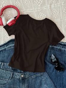 3件套少女休闲百搭圆领短袖T恤，适合夏季穿着 - 彩色 - 查看 5