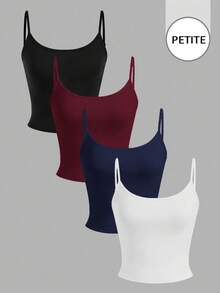 SHEIN EZwear Bộ 4 áo hai dây ôm sát dành cho nữ dáng nhỏ nhắn, kiểu dáng đa năng, phù hợp cho mùa xuân và mùa hè. - Nhiều màu - Xem 1