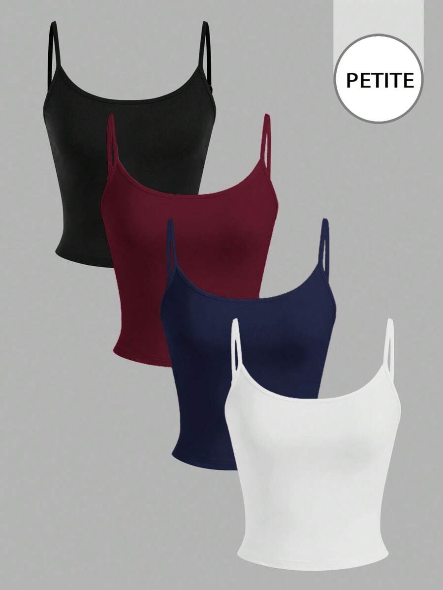 SHEIN EZwear Bộ 4 áo hai dây ôm sát dành cho nữ dáng nhỏ nhắn, kiểu dáng đa năng, phù hợp cho mùa xuân và mùa hè. - Nhiều màu - Xem 1