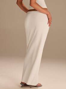 Athîral Women's Cream Minimalist Casual Sweater  Long  Skirt - White - View 2