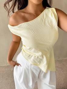 Auralis Elegante Chiffon-Bluse mit geraffter Taille für Damen in Große Größen, modischer Casual-Stil, locker fallende Schultern, geeignet für Strand, Alltag, Dates, Konzerte, Auftritte, Hochzeiten, Partys, romantische Anlässe, Büro, Schulanfang, Urlaub, Strand - Gelb - Übersicht 4