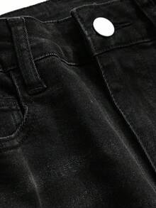 Dazy Plus 弹力水洗做旧环绕式喇叭长款女童牛仔裤，适合所有季节 - 黑色 - 查看 2
