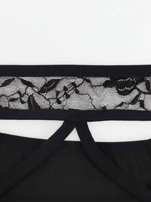 SHEIN 男士撞色蕾丝交叉镂空性感内裤 - 黑色 - 查看 4