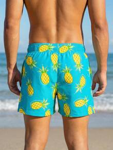 Surfspeed Men's Colorful Pineapple Print Casual Beach Shorts Pineapple Print Shorts Men Vacation Beachwear Men's Pineapple Swim Trunks - Mint Blue - View 2