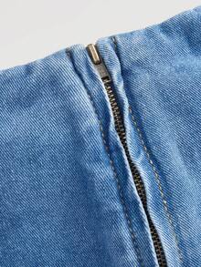 Rivivi 夏季女士休闲不对称下摆牛仔裙裤 - 藍色 - 查看 3