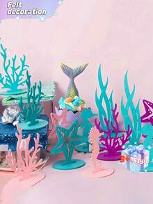 12 件 - 毛毡桌面装饰海底世界，以美人鱼为特色创意美人鱼公主主题生日派对桌面装饰，DIY 桌面家具非常适合生日派对、家居装饰（4 种款式，随机颜色）、情人节、情人节婚礼， - 彩色 - 查看 7