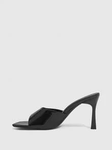 CUCCOO SZL 女士鞋履 春夏新款黑色镜面一体式露趾简约高跟凉鞋 时尚舒适 百搭性感派对凉鞋 露趾凉鞋 - 332-6鏡面黑 - 查看 4