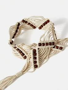 MOTF PREMIUM NEW BOHEMIAN STYLE BEADED FRINGED BELT - White - View 7