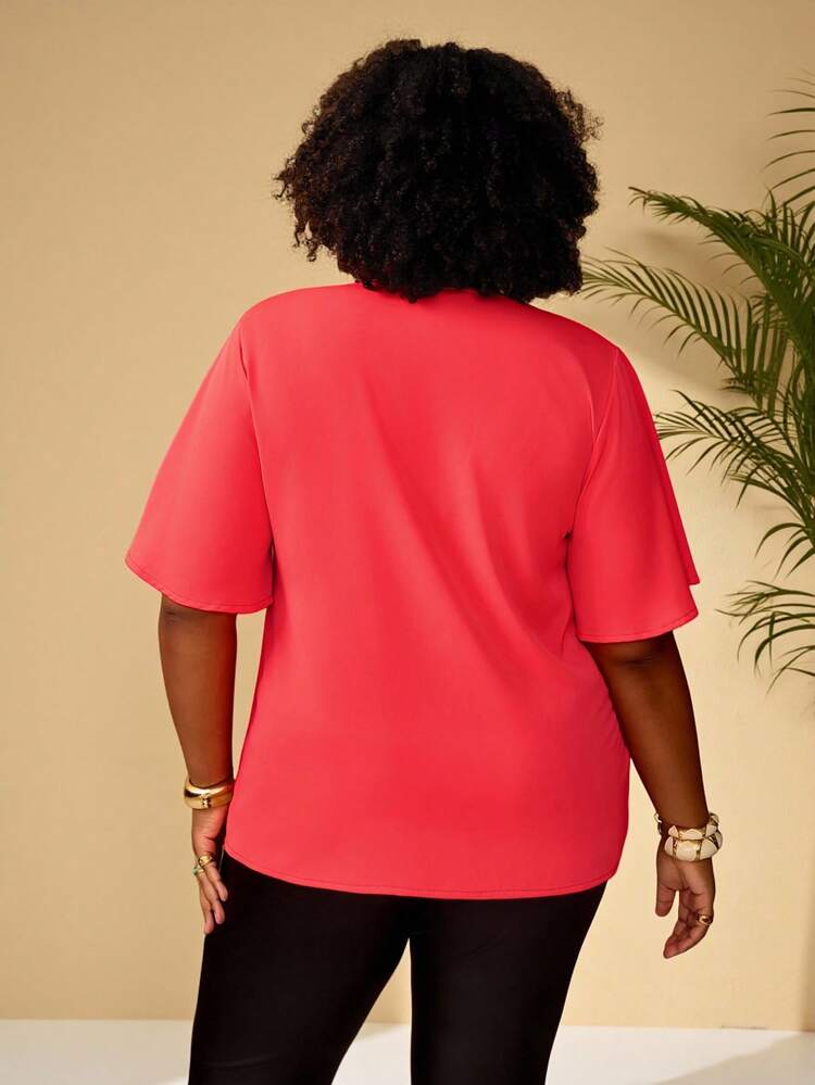 Plus Size Women's Solid Color V-Neck Short Sleeve Loose Casual Shirt/Summer/Spring/Vacation Vacation Holiday Beach