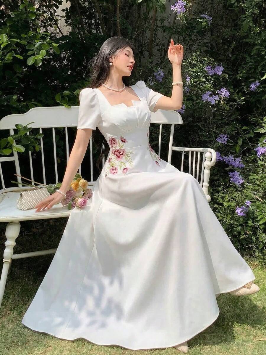 Feyla Women's Daily Simple Floral Printed Dress Long Evening Dresses