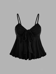 SHEIN MOD Áo hai dây buộc dây màu trơn dành cho nữ, nhiều chiếc, kiểu Bohemian, thích hợp mặc đi biển, trang phục cao bồi miền Tây, áo thường ngày, dự tiệc rave, lễ hội nhạc đồng quê. - Màu be - Xem 7