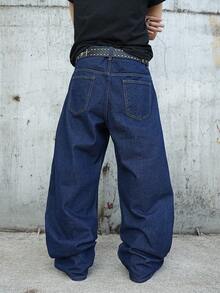 Manfinity Denimwave Men's Solid Color Minimalist Denim Curved Knife Leg Pants - Dark Wash - View 5