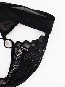 Black Lace Patchwork Men's Briefs - Black - View 3