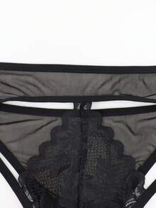 Black Lace Patchwork Men's Briefs - Black - View 7