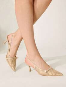 CUCCOO CHICEST Women Shoes Pointed Stiletto Apricot Lace Mesh Pearl Sexy Fashion Elegant With Skirt Daily Versatile Banquet Party Ladies High Heel Shoes Slingback Slingback Shoes Wedding Shoes Summer Shoes Bride Shoes - Apricot - View 8