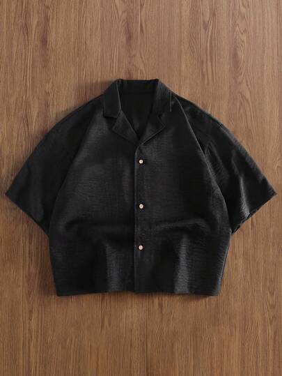 TOKVUE Men's Casual Solid Color Front Button Short Sleeve Shirt, Summer