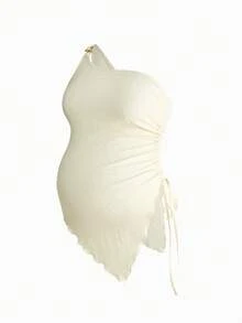 Modmama Maternity Clothes Maternity  Tops Summer Pregnant Clothes Two-Pack T-Shirts For Comfort And Casual Wear 2pcs Maternity Summer Casual Vacation Solid Color Drawstring Ruched Asymmetrical Hem Blouse - Multicolor - View 7