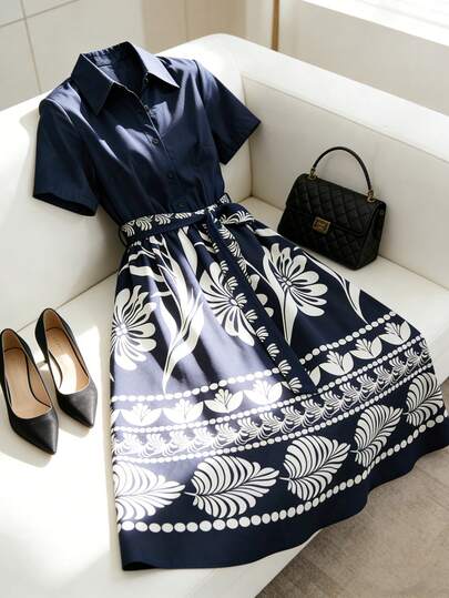 Airaco Women's Floral Print Ruched Casual Party Midi Dress, Suitable For Summer