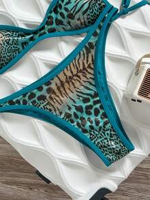 Swim Vcay Random Print Wireless Adjustable Strap Top And Swim Shorts Women Summer Beach Holiday Bikini Set - Multicolor - View 5