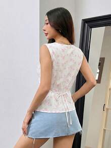 MainGRL Áo kiểu nữ in hoa, kiểu dáng xoắn phía trước, thoải mái và đa năng, phù hợp cho kỳ nghỉ, dạo chơi, hẹn hò và mặc hàng ngày. - Hồng - Xem 2