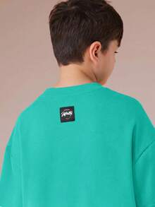 SUMWON Boys Crew Neck Short Sleeve Tee With White Graffiti Print Design Casual Summer Top - Green - View 5