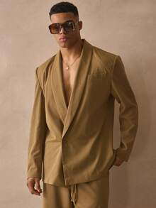 Musero Loose Fitted Shawl Collar Asym Button Fastening Blazer Chest Welt Pocket Jacket Tailoring Set Top Only Spring Summer Esssentials Smart Wear - Army Green - View 2