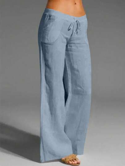 Franclia Petite Women's Elegant Vacation Casual Linen-Like Pants