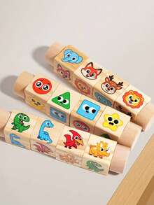 1 peça de blocos de montar giratórios com estampa de desenho animado para crianças, jogo educativo de reconhecimento de cores para bebês a partir de 0 meses, brinquedo de madeira. - Multicolorido - Ver 3