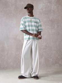 SUMWON Rodeo Drive Striped Short Sleeve Crop Fit Summer Club Casual Vacation Oversized Tee - Multicolor - View 6