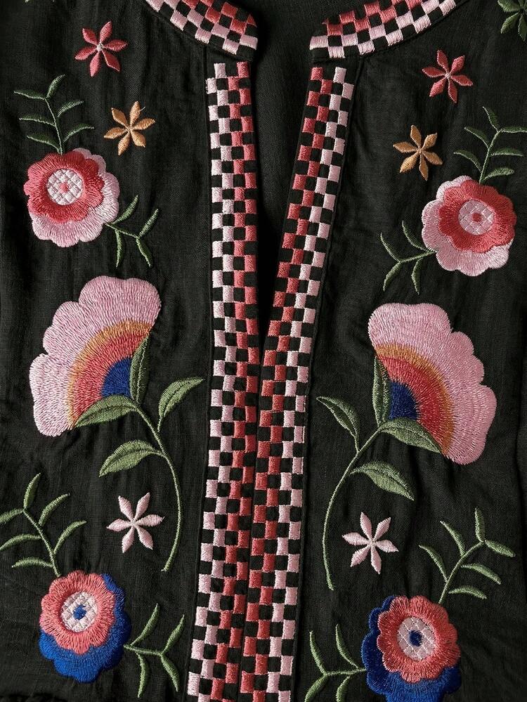 Plus Size Floral Embroidered Casual Vacation Shirt Women's Tops And Blouses Women's Summer Tops Floral Tops Summer Dress Summer Outfits For Women Spring Clothing Spring Outfit Beach Outfits For Women Vacation Outfits Women Summer Holiday Outfits Country Style For Women