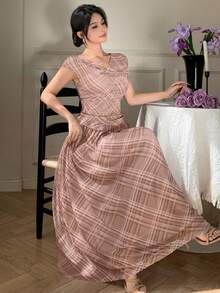 DAZY Women's Elegant Printed Draped Neck Sleeveless Top And Skirt 2-Piece Set, Summer - Brown - View 3