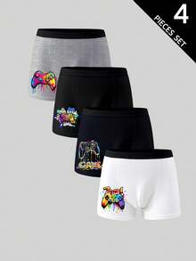 4pcs/Pack Boys' Casual Boxer Briefs With Cool Cartoon Game Console Prints - Multicolor - View 1