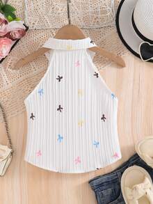 Sparklyn Tween Girl Bow Textured Fabric Front Button Pleated Casual Vacation Camisole Shirt - Multicolor - View 2