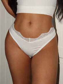 Lowkey Lull 5pcs Textured Lace Women's Thong Panties, INS Casual Y2K Easy Comfort Chic, Autumn - Multicolor - View 3