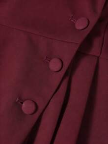 Modelyn Bộ vest cỡ lớn, màu trơn, tay dài xếp ly, gồm áo blazer và chân váy. - Màu Đỏ Sâu - Xem 5