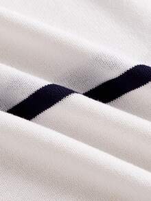 Mercer Haus Men's Color Block Striped Knit T-Shirt, For Summer Vacation Beach Wear - Navy Blue - View 5