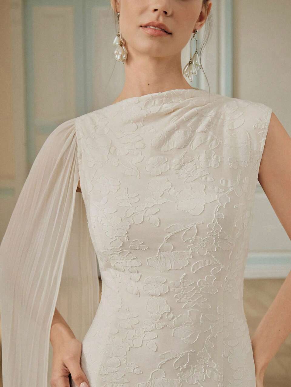 Anewsta Elegant Sexy Asymmetric Collar Chiffon Ruffle Hem Party Graduation College Mother Of The Bride Dinner Golf Dress Autumn For Women Cream White Wedding