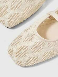 Sleekvia Giày bệt mũi vuông thanh lịch, thoải mái, chất liệu ren lưới dành cho nữ. - Màu be - Xem 4